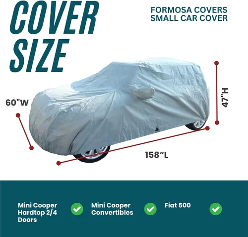 Miniatura 2 de Formosa Covers Funda pequeña para automóvil compatible con Mini Cooper Fiat 500, evita daños por clima UV mientras almacena hasta 158 pulgadas
