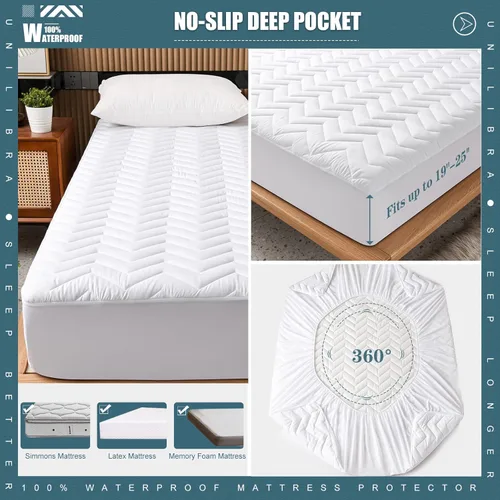 Miniatura 5 de Protector de Colchón Impermeable Tamaño Twin Acolchado, Transpirable con Relleno Ultra-Suave Almohadilla de Colchón, Funda de Colchón Ajustada