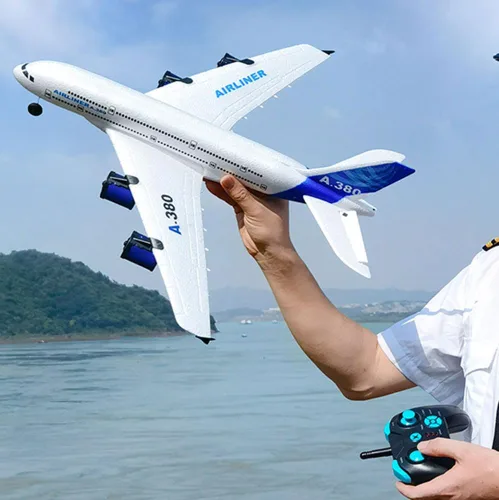 RC Airbus 747 A380 2.4G Avión Eléctrico de Control Remoto de Cuatro Motores Juguete Avión RC Aerolínea RC con Luces LED Aeronave Resistente a Caídas