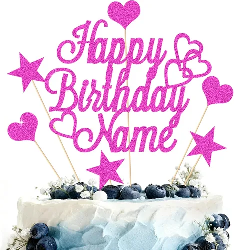 Miniatura 14 de Adorno Personalizado para Pastel de Feliz Cumpleaños Decoración para pastel con nombre personalizado Tarjeta con purpurina de doble cara