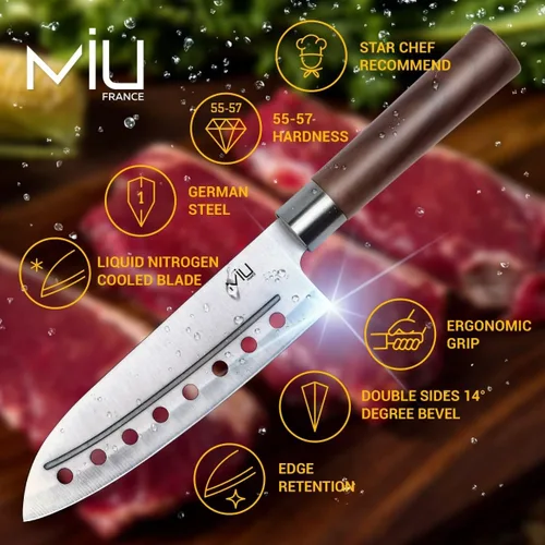 Miniatura 2 de MIU Santoku - Cuchillo multiusos de 7 pulgadas para chef con mango de plástico cómodo