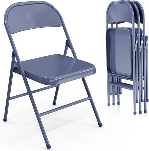 Miniatura 14 de VINGLI Sillas plegables con marco de metal de acero, capacidad de 350 libras, duraderas, portátiles y versátiles para uso en interiores y Negro
