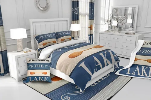 Miniatura 6 de jejeloiu Juego de edredón de lago para niños, tamaño individual, juego de ropa de cama relajante de paleta de lago para niños, decoración de casa
