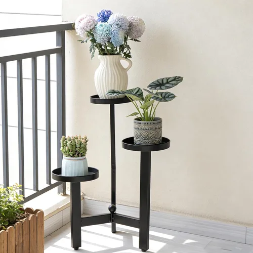 Miniatura 5 de Soporte para plantas de 3 niveles, estante de hierro de varios niveles de 25 pulgadas para vegetación interior y exterior Moderno estante