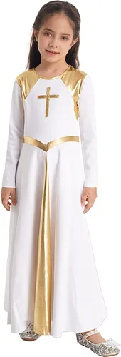 Miniatura 3 de CHICTRY Vestido de baile de alabanza litúrgica metálico para niños y niñas, manga larga, bloque de color, disfraz de adoración lírica, ropa de baile