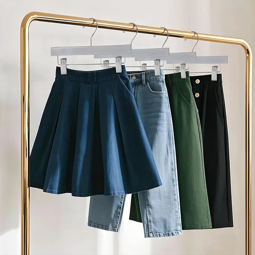 Miniatura 6 de Quality Hangers Juego de 100 perchas de madera para pantalones, juego de 100 ganchos giratorios para ropa, falda de madera de loto, pantalones, Gris
