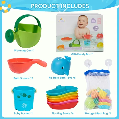 Miniatura 6 de Juguetes de baño para bebés de 1 a 3 años, 16 unidades, fácil de limpiar, sin moho, juguetes de baño para niños pequeños de 2 a 4 años, juguetes