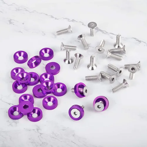 Miniatura 6 de TOMALL Juego de 20 tornillos de aluminio para guardabarros, arandela de parachoques de motor, accesorios de tornillos de perno M6 (morado)