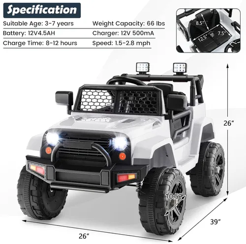 Miniatura 7 de Costzon Vehículo de camión con batería de 12 V con control remoto, suspensión de resorte, faros, música, bocina, MP3, puerto USB y auxiliar, regalo