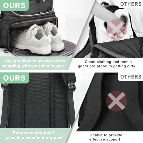 Miniatura 7 de Mochila de Tenis Arcoyard con Capacidad para 2 Raquetas, Bolsas de Tenis Profesionales para Mujeres, Mochila de Tenis con Compartimento Ventilado