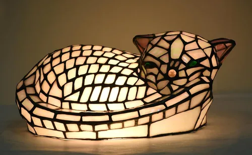 Miniatura 5 de A0013 - Lámpara de mesa estilo Tiffany con diseño de gato dormido, 11.5 pulgadas de largo x 7.125 pulgadas de ancho x 5.5 pulgadas de alto, luz