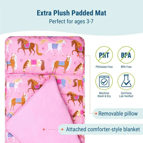 Miniatura 3 de Wildkin Alfombrilla para Siesta Infantil Original – Cómoda Alfombrilla para Dormir con Almohada, Ideal para Escuela y Viajes Caballos
