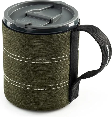 GSI Outdoors Infinity Backpacker Mug - Taza de café ligera sin BPA para viajes, equipo de campamento, mochileros y exteriores - 17 oz. Verde Jaspeado