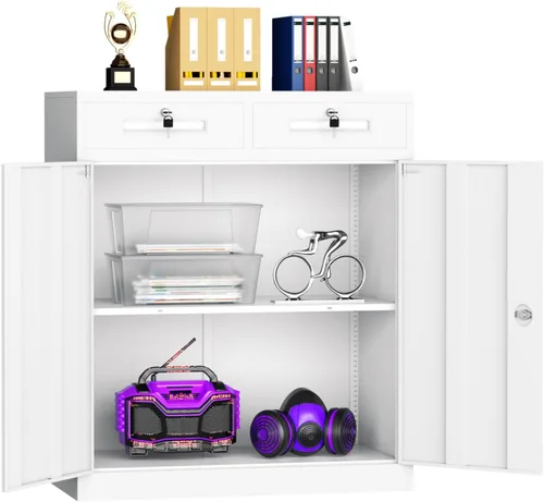 Miniatura 33 de Superday Gabinete de almacenamiento de metal, armarios de almacenamiento de garaje de 72 pulgadas con cerradura, gabinete de metal negro con 2