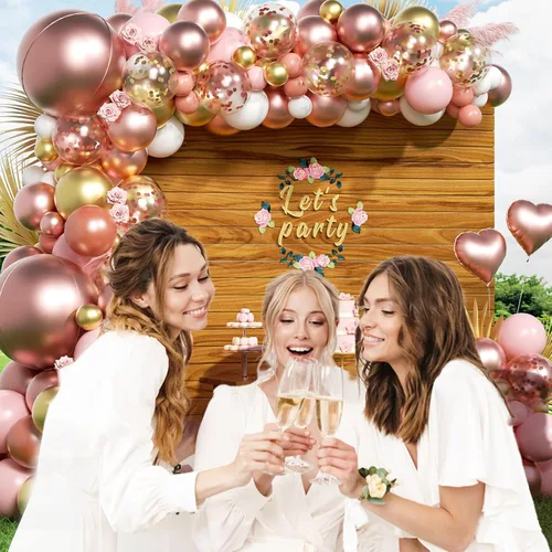 Miniatura 6 de Kit de guirnalda de arco de globos de oro rosa de 157 piezas, globos metálicos de oro rosa y oro rosa blanco para cumpleaños, baby shower, despedida