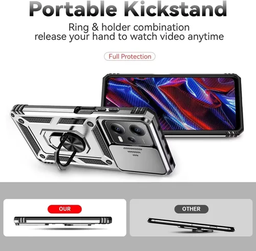 Miniatura 4 de Funda para Redmi Note 12 Pro con protector de pantalla de vidrio templado y cubierta de cámara deslizante, cubierta magnética con soporte de anillo
