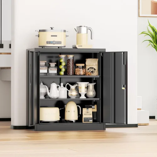 Miniatura 7 de INTERGREAT Gabinete de almacenamiento de acero con cerradura, gabinetes de almacenamiento de metal con cerradura con 2 estantes ajustables, gabinete