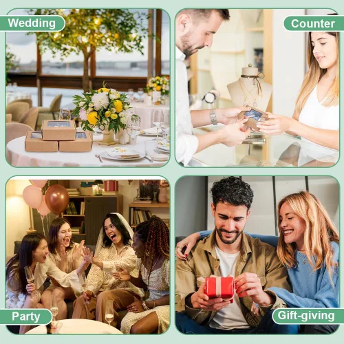 Miniatura 6 de BENECREAT Paquete de 30 cajas rectangulares de papel kraft marrón de 3.3 x 2.3 x 1 pulgadas con ventana transparente para regalos de boda, fiesta
