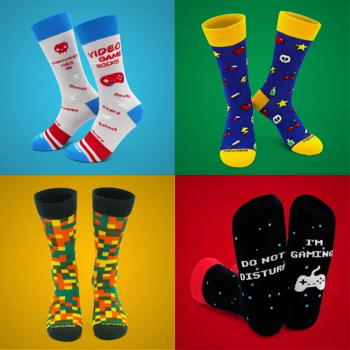 Miniatura 4 de PopCrew Power Socks Calcetines retro de videojuegos Divertidos calcetines de vestir novedosos para juegos, regalo para hombres y mujeres, unisex