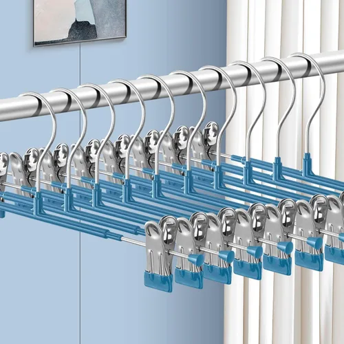 Miniatura 14 de Perchas para pantalones con clips, paquete de 10 perchas ajustables para falda para mujer, perchas antideslizantes para pantalones de mezclilla