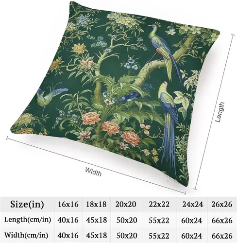 Miniatura 4 de Fundas de almohada chinoiserie verde turquesa floral y pájaro con cremallera de 16 x 16 pulgadas, fundas de almohada de lino para sofá, dormitorio