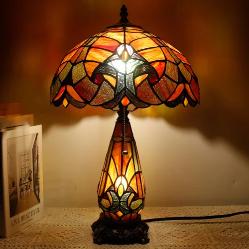 Miniatura 6 de Lámpara Tiffany de Vidrio Emplomado para Mesa de 12 x 19 Pulgadas Diseño Jarrón Madre e Hija Lámpara de Escritorio de Acento Luz Nocturna
