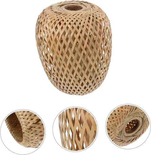 Miniatura 8 de LIFKOME Pantalla de bambú tejida lámpara colgante lámpara colgante lámpara lámpara jaula reemplazo lámpara colgante cubierta de lámpara de bambú Zen