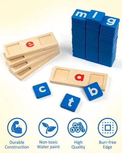 Miniatura 6 de Coogam - Juguete educativo Montessori, cartas didácticas de clasificación de letras de lectura de vocales cortas, rompecabezas del alfabeto, juego