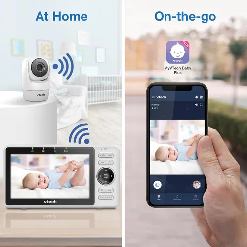 Miniatura 4 de VTech Monitor inteligente WiFi para bebés: mira a tu bebé en casa o desde cualquier lugar, aplicación gratuita, cámara de 1080p, pantalla de 5