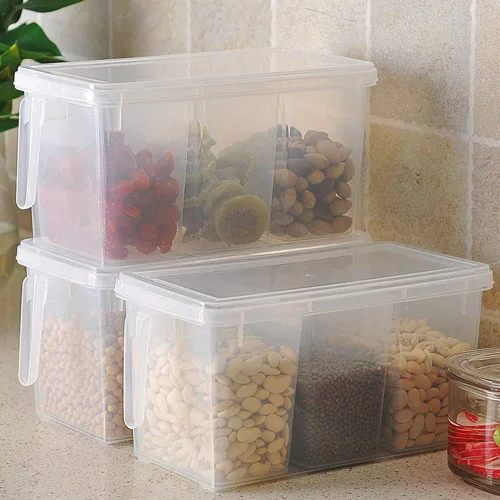 Miniatura 8 de Paquete de 2 recipientes de almacenamiento de plástico divididos para verduras con tapas y asas para almacenamiento de refrigerador, cajas