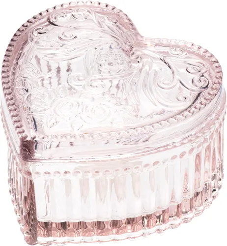 COWFEX Joyero de cristal en forma de corazón con tapa para niñas y mujeres, organizador de almacenamiento de baratijas, caja decorativa para San