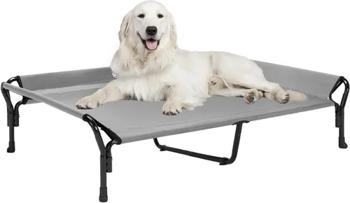 Veehoo Cama elevada refrescante para perros, cuna elevada XL para mascotas con barandilla y reposacabezas inclinado, malla Teslin transpirable Gris