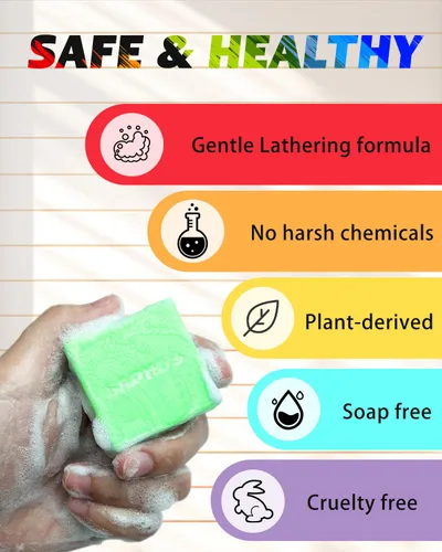 Miniatura 5 de Barra de champú con pH equilibrado, paquete de 6, sin jabón y sin sulfatos, limpieza suave para cuero cabelludo sensible, varios colores y aromas