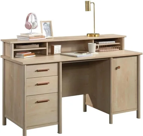 Miniatura 4 de Pemberly Row Organizador de madera de ingeniería, 59 pulgadas de ancho, acabado de arce natural, estantes ajustables con almacenamiento