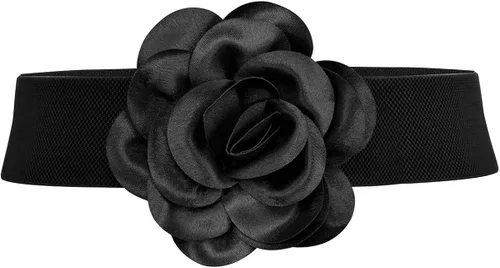 Women Girls Big Flower Belt Cute Design Wide Elastic Waist Band Waist Décor Multi-colors