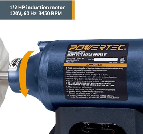 Miniatura 2 de POWERTEC Pulidora de Banco de 6 Pulgadas para Joyería - Incluye 4 Bufadoras de 80 Capas Ideal para Pulir Metal, Joyería, Cuchillos, Madera, Jade