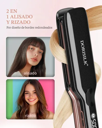 Miniatura 4 de DORISILK Alisador de pelo profesional de alta temperatura de 500 grados, plancha plana ancha de cerámica, alisador y rizador de pelo 2 en 1, plancha