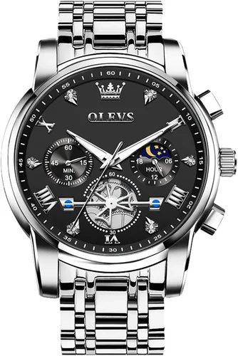 Miniatura 17 de OLEVS Relojes para hombre de acero inoxidable con cronógrafo, reloj de pulsera grande analógico de cuarzo, relojes de vestir impermeables de moda