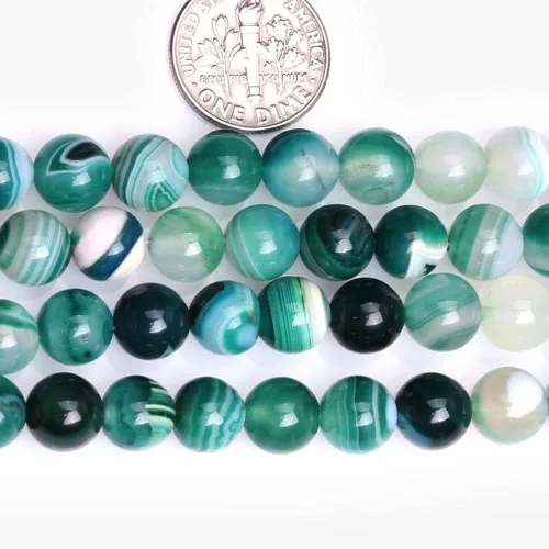 Miniatura 3 de GEM-Inside - Cuentas sueltas de ágata verde con bandas de energía natural, cuentas de energía natural para hacer joyas, 0.315 in, redondas, 15 Ágata