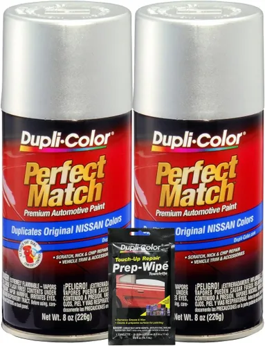 Dupli-Color Plateado Metálico para Pintura Automotriz Perfect Match para Vehículos Nissan - (8 onzas), Paquete con Toallitas de Preparación (3