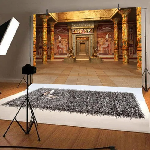 Miniatura 4 de AOFOTO Telón de fondo hipóstico del templo egipcio de 5 x 3 pies, diseño de arqueología, palacio dorado del Egipto con mural de pared jeroglífico