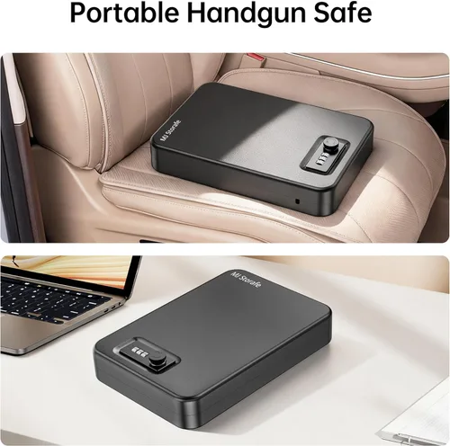 Miniatura 5 de Caja fuerte portátil para pistola pequeña con cerradura de combinación, segura para pistola para automóvil, hogar, viajes, 9.4 x 6.6 x 1.8 pulgadas