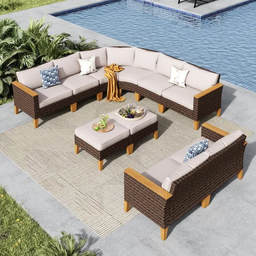 Miniatura 11 de MFSTUDIO Juego de 2 muebles de ratán para patio, sofá biplaza de mimbre para exteriores, juego de conversación para jardín, piscina, patio trasero