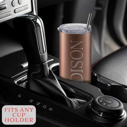 Miniatura 5 de Vaso delgado personalizado, popote, tapa y cepillo incluidos, oro rosa de 20 onzas, regalos personalizados para mujeres, regalo para mamá, vaso