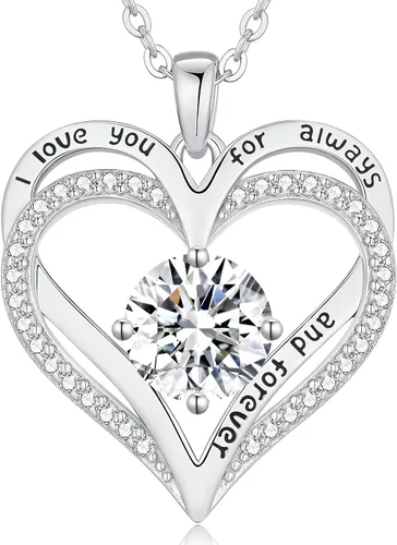 LOUISA SECRET Love Heart Birthstone Necklaces for Women, Birthday Gift for Women, Anniversary Jewelry for Wife Her, 925 Sterling Silver Pendant