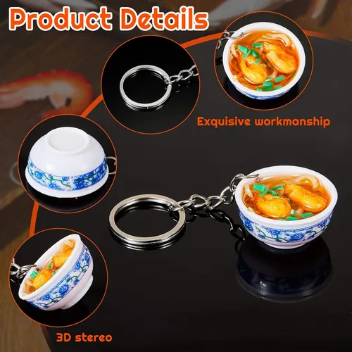 Miniatura 3 de Hicarer 10 piezas Mini llavero de comida de juguete de PVC simulación de flor tazón de fideos llavero creativo lindo delicioso comida llavero cocina