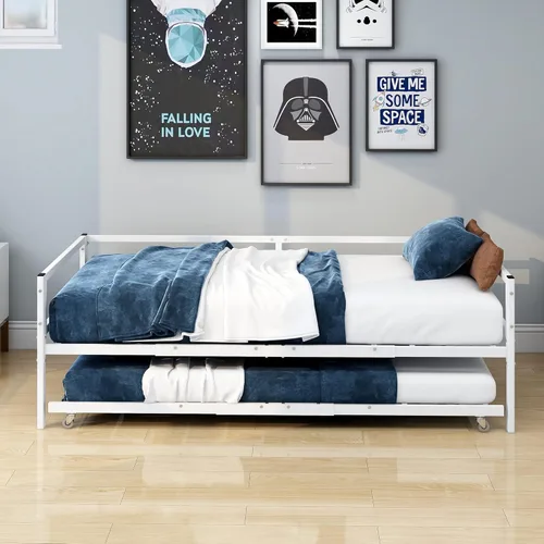 Miniatura 4 de HOMERECOMMEND Sofá cama individual con nido, sofá cama de metal tamaño individual con nido extraíble, sofá cama con soporte de listones de acero