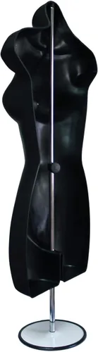 Miniatura 6 de 4 formas de maniquí negro con soportes de metal - Juego de maniquíes colgantes de torso largo para hombre, mujer, niño y bebé con cadera