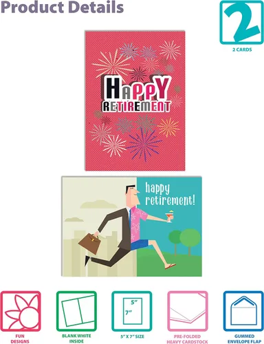 Miniatura 4 de Better Office Products Paquete de 2 tarjetas de jubilación con sobres, felicitaciones por tu jubilación, tarjetas grandes (5 x 7 pulgadas), 2