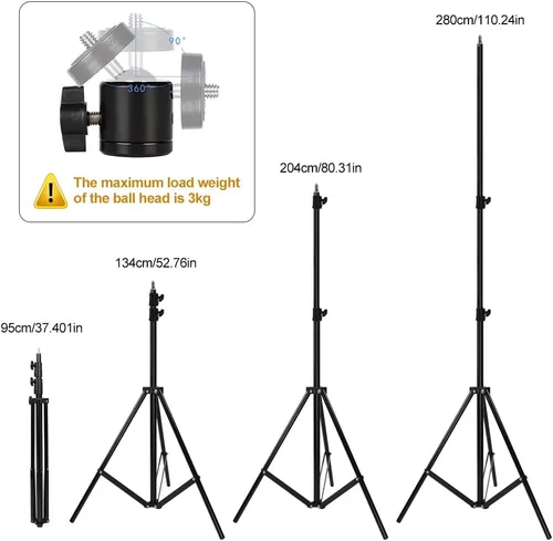 Miniatura 2 de Soporte de luz resistente de 9.5 pies/9.2 ft de resorte ajustable acolchado de metal para fotografía de estudio fotográfico, luz de anillo, equipos